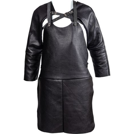 Tablier et manches en cuir, kit de soudage, noir (1/4)