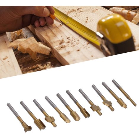 Ensemble de 10 fraises à bois, acier rapide, queue ronde plaquée titane, outil rotatif de ponçage et de fraisage, ensemble de fraises à sculpter le bois (1/5)