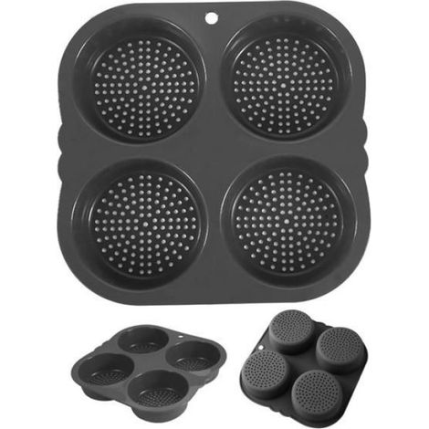 Plateau de four en silicone pour burger bun, 4 cavités, pour pain non cuites, boîte à pâtisserie pour la cuisson de buns ronds (1/5)