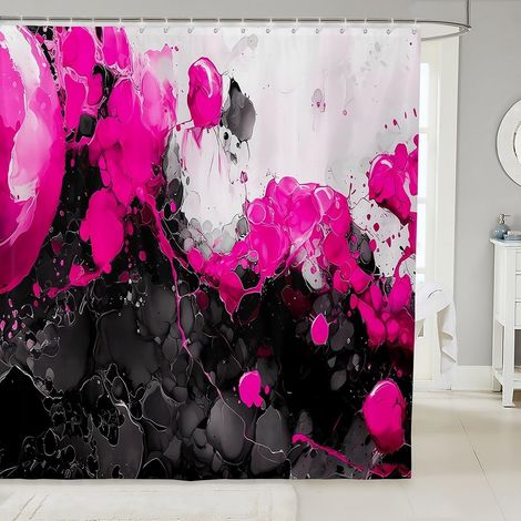 Rideau Douche 180x210cm Art Abstrait,Rideaux de Douche Rose Chaud,Rideau de Baignoire Art Fluide d'encre de Texture de Marbre Ombre,Rideaux Salle de Bain Marbrage Noir Gradient - 180L X 210H cm (1 Pan (1/5)