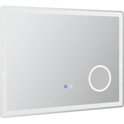 Miroir de salle de bain LED 80x60 cm avec grossissement 3x, 3 couleurs de lumière et fonction tactile anti-buée (1/5)