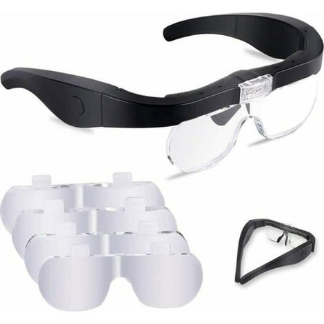 Loupe avec 2 LED loupe frontale Loupe mains libres avec 4 lentilles amovibles pour la lecture la bijouterie la couture et le Odipie (1/5)