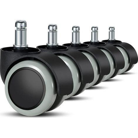 Lot de 5 roulettes pour chaise de bureau - Tige 11mm x 20mm, roues de remplacement pour sols durs, adaptées aux chaises gaming et fauteuils, protègent parquet, carrelage et moquette (1/5)