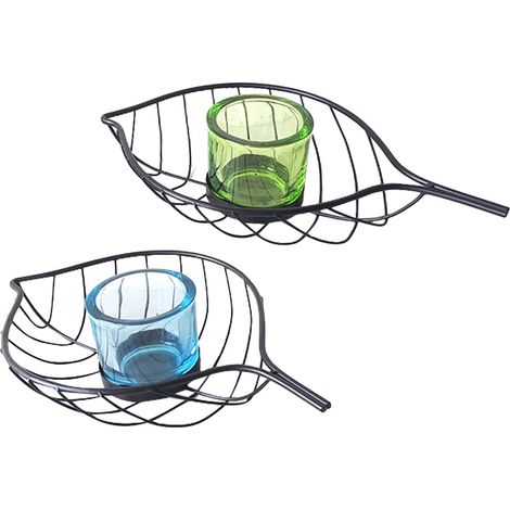 Signes Grimalt Portavelas Decoracion  Portavelas Hoja 2 Unidades Jarrones Y Portavelas Negro 21x34x5cm 30241