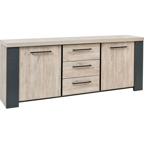 Buffet 2 portes 3 tiroirs finition chêne clair et gris ardoise - HADÈS (1/5)