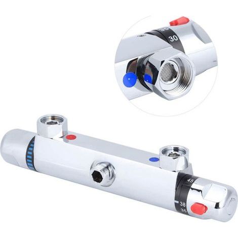 Vakuum-Robinet mitigeur thermostatique pour baignoire/douche à fixation murale - En laiton chromé - Robinet anti-brûlure - Accessoire de salle de bain - Température constante intelligente (1/5)