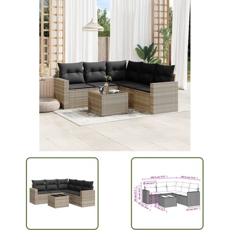 The Living Store 6-tlg. Garten-Sofagarnitur mit Kissen Hellgrau Poly Rattan - Gartenmöbel - Outdoor Möbel - Rattan Sofa - Lounge Set - Esstisch (1/3)