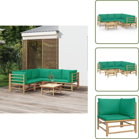 Cojines para sofás - vidaXL Set de muebles de jardín 6 piezas bambú con cojines verde - Muebles de bambú