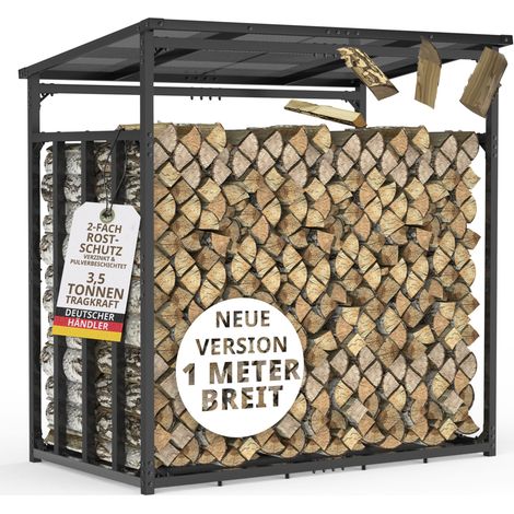 Kaminholzregal außen Metall ohne Plane VERZINKT 185x105x185 Stapelhilfe Brennholz Unterstand mit Dach