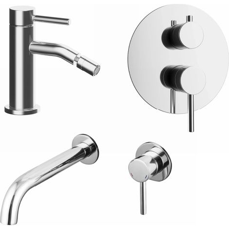 Set Miscelatori con Lavabo ad Incasso, Bidet senza Scarico e Incasso Doccia c/Deviatore in Ottone Cromato Mod. Bette (1/4)
