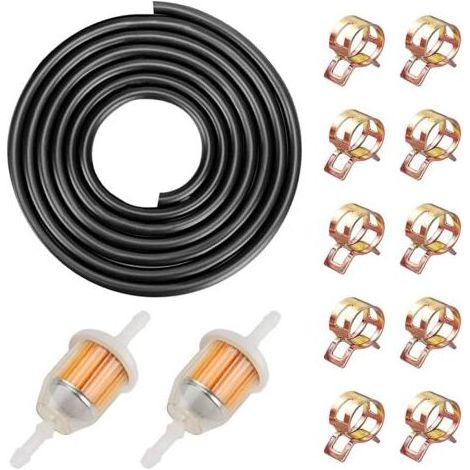 Kit de tuyau de carburant Ø 8 mm, 2 m, 10 colliers de serrage, 2 filtres à essence, pour motos, voitures, tondeuses à gazon, camions (1/5)