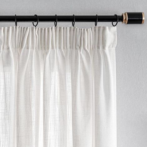 Linen Curtains with Rail System, Universal Curtains with Gathering Tape, Ready to Hang, Linen Look Curtain, Semi-Transparent, H 280 x W 140 cm, Light Beige White Ivory (1/5)