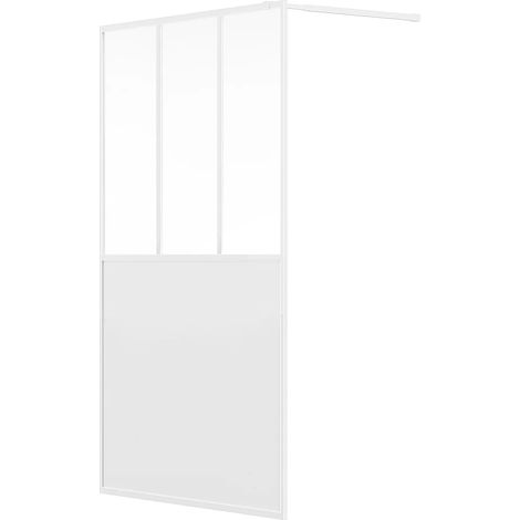 Vente-Unique – Paroi de douche à l'italienne 140 x 200 cm – Verre trempé 6 mm – Finition mat – Barre de stabilisation ajustable – Blanc (1/4)