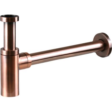 Pollini Acqua Design – Sifón de lavabo de latón de 3,17 cm (1 1/4") con acabado en cobre cepillado – Conexión de gas – Tapón de inspección – Longitud: 330 mm (1/3)