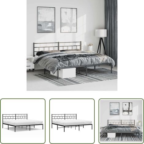 vidaXL Lit métallique - Cadre de lit métal sans matelas avec tête de lit noir 193x203cm (1/5)