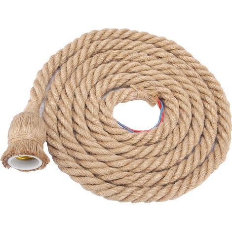 Suspension plafonnier vintage 2m corde chanvre, douille E27 ampoule, culot pendentif 85-265V, support luminaire rétro (1 douille) (1/5)