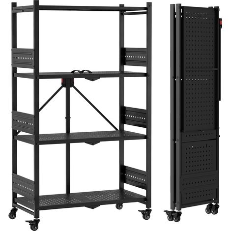 WORKPRO Étagère de Rangement Pliante 4 Niveaux, Étagère Métallique Sans Montage avec Roulettes, Capacité de Charge jusqu'à 272 kg, Étagère Pliable pour Cuisine, Cellier, Salle de Bain, Dressing et Gar (1/5)