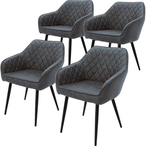 ML-Design Set 4x Sillas de Comedor Antracita Estilo Moderno Asiento Tapizado PU Piel de Imitación Patas de Metal con Respaldo y Apoyabrazos Sillón Ergonómico para Salón Oficina Dormitorio Cocina