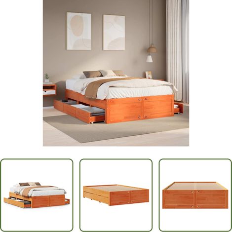 vidaXL Sommier à lattes - Cadre de lit sans matelas avec tiroirs brun cire 150x200 cm pin (1/5)