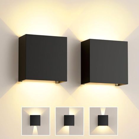 6W LED Indoor Wall Light, 2 Pack Black Outdoor Wall Lamp with Adjustable Beam Angle, 3000K Warm White, IP65 Waterproof, Modern Outdoor Wall Light for Bedroom, Hallway, Living Room [Energy Class] (1/5)