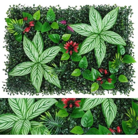 (GM-14) Panneau mural de plantes artificielles 40 x 60 cm, feuillage persistant, haie de buis, pour la décoration extérieure de votre maison, jardin, balcon ou pelouse. (1/3)