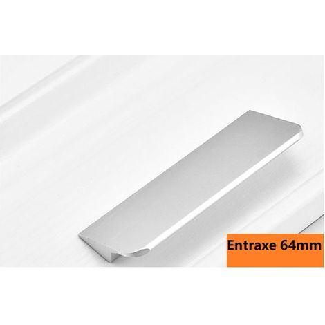 Lot de 10 poignées de meubles – Poignée de cuisine argentée, poignée de meuble noir mat, alliage d'aluminium, entraxe de 64 mm (1/4)