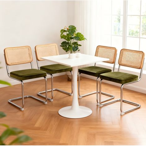 sedia sala da pranzo per soggiorno velluto rattan verde OKMYHOME (1/5)