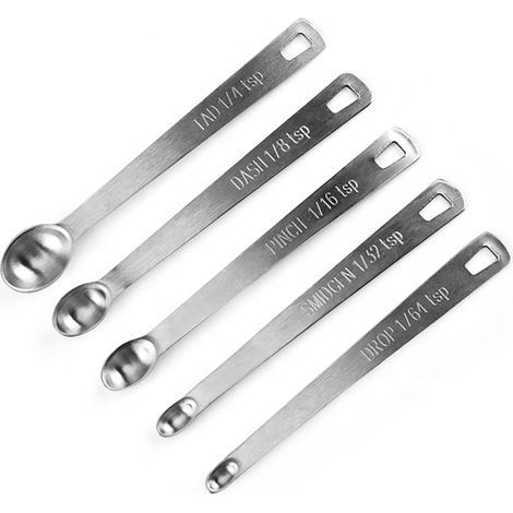 Ensemble de cinq mini cuillères doseuses en acier inoxydable pour la cuisine et la pâtisserie (1/5)