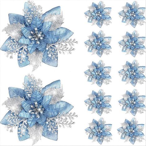 Lot de 20 fleurs artificielles de Noël scintillantes, 14,5 cm, déco festive dorée pour sapin, centre de table et bricolage (1/5)