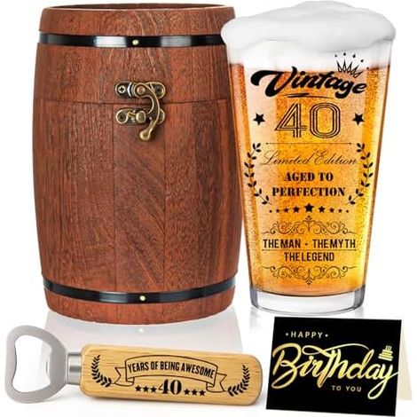Geschenke pour 40. Geschenke pour Männer, personnealisierte Bierglas avec Gravur, 1986-Bierglas dans Fassbox 470ml (1/5)