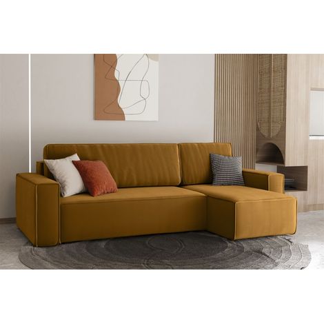 Ecksofa Schlafsofa Sofa MARIS Stoff Senf Ottomane Rechts (1/4)