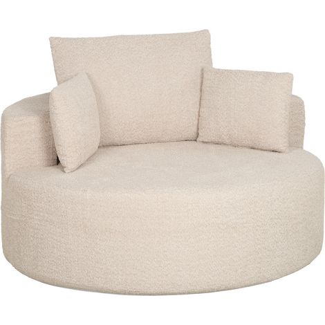 Pouf Canapé Rond AoSenYunZhou Fauteuil Grande Assise Chenille avec Coussins 130 x 130 x 82 cm Crème Charge 250 kg (1/5)