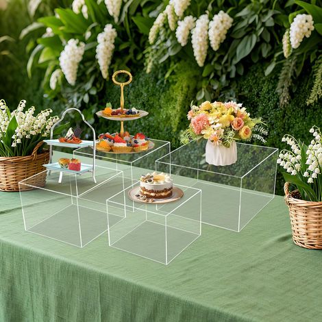4 Pcs Clear Buffet Risers 8in/9in/10in/12in Acrylic Food Risers for Buffet Table Stackable Cake Food Display Stand Set for Dessert Wedding Jewelry Party (1/5)
