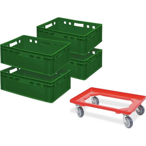 BRB 4x Fleischkasten E2, LxBxH 600x400x200 mm, inkl. Transportroller (grün)