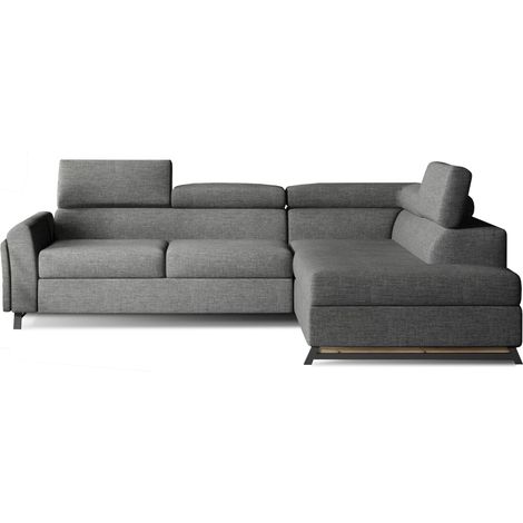 Canapé angle droit convertible tissu gris avec têtières réglables Nikos 265cm (1/5)