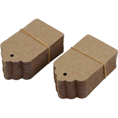 Lot de 100 cartes rustiques en papier kraft festonné 40 mm x 70 mm, étiquette brune vierge (1/5)