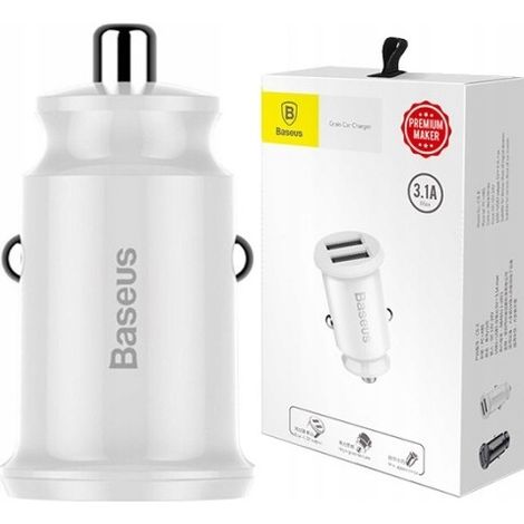 Caricabatterie da auto Baseus Grain con 2 porte USB 5V 3.1A (bianco) (1/3)