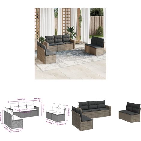 Salon de jardin avec coussins 7 pcs gris résine tressée - Salon De Jardin - Canapé Extérieur - Ensemble Salon De Jardin - Meuble De Jardin - Mobilier De Jardin - Home & Living (1/3)