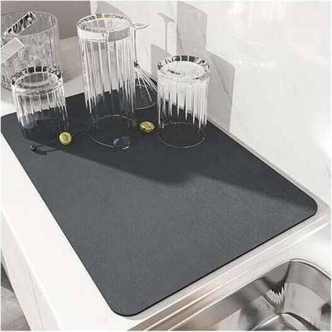 Tapis Égouttoir Vaisselle, Tapis de Séchage Vaisselle Super Absorbant, Tapis Évier Cuisine en Nanofibres à Séchage Rapide, Tapis de Séchage Lavable en Machine pour Cuisine 40 x 30cm (Gris) (1/4)