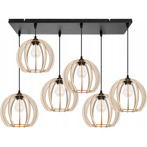 Moderne LED-Deckenpendelleuchte aus Holz (1/5)