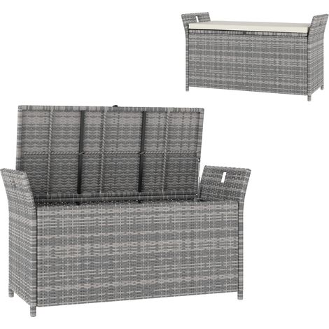 Banc coffre de rangement extérieur en résine tressée 250L avec coussin amovible, pour jardin, balcon, blanc