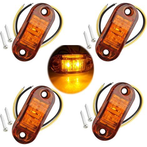 4 unidades IP65 12V/24V Luz LED ovalada lateral con logotipo, indicador de posición delantero y trasero, universal para camión, remolque, furgoneta, caravana, autobús, color ámbar. (1/5)