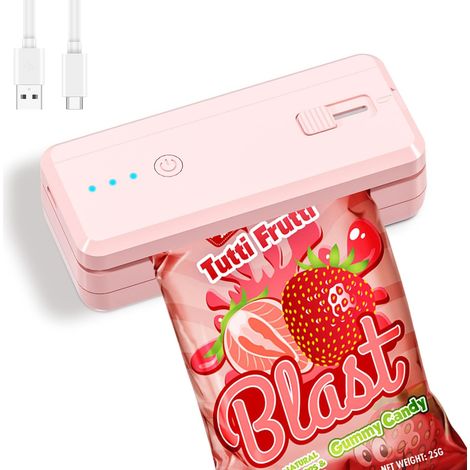 Mini selladora de bolsas 2 en 1, cortadora y selladora térmica, recargable, portátil con batería de litio de 1300 mAh, para envasado de alimentos (rosa)