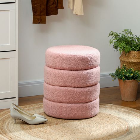 Tabouret rond en polaire douce, jusqu'à 120 kg, Ø 40 x H 45 cm, rose (1/5)