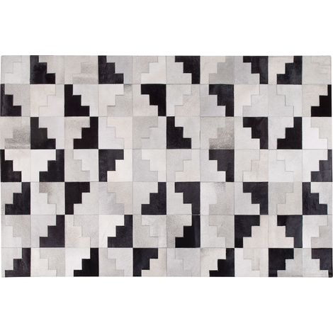 Alfombra negra y gris de piel 140 x 200 cm rectangular moderna patchwork hecha a mano Efirli