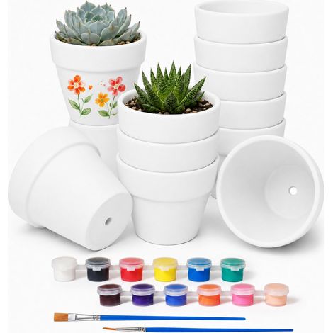 12 Mini Pots de Fleurs Blancs 7×6 cm en Terre Cuite à Peindre (1/5)