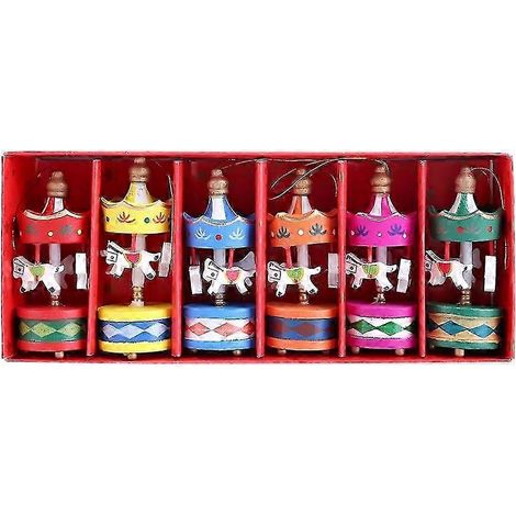 Lot de 6 boîtes à musique vintage en bois, motif carrousel de chevaux, mini pendentif sapin de Noël, cadeau d'anniversaire pour enfants (2025) (1/5)