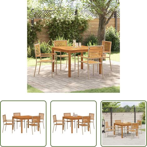 vidaXL Bequeme Stühle - Garten Essgruppe 5 pcs Beige Massivholz Akazie (1/5)