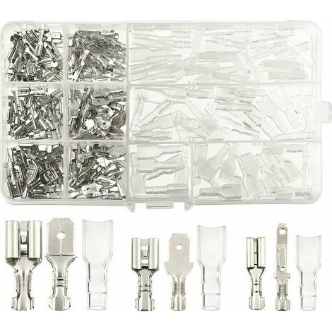 270 Stück elektrische Kabelschuhe, T-Steckverbinder, Stecker Buchse Flachsteckverbinder Crimp-Klemmenblock mit Isolierhülse 2,8 mm 4,8 mm 6,3 mm (1/5)