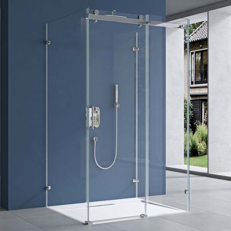 doporro U-Form Duschkabine Ravenna17-2 120x100x195cm Duschabtrennung Schiebetür inkl. 4cm flache Duschtasse Weiß ESG-Sicherheitsglas Klarglas 4-Punktbefestigung beidseitige Easy-Clean-Beschichtung (1/5)